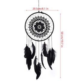 Haosie Feather Dream Catcher, 19.7×8.1in Handmade Lace Dream Catcher Bedroom Ornaments, Black Wall Art Hanging Decoration for Living Room, Balcony, Bedroom Decor