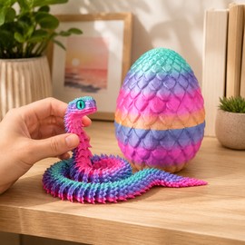 3D Printed Articulated Snake Egg Toy for Desk Decor – Flexible Rotating Animal Figurine for Fidgeting, Display & Collecting