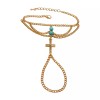 Unbranded Women Gold Metal Hand Chain Bracelet Cross Charm Turquoise