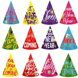 Harrycle 24 Pcs Happy New Year Hats 2025 Paper Cone Hat New Year Eve Party Favors Supplies for Adults Photo Props Decorations(Multicolor,Vivid)