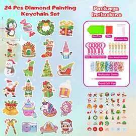 Diamond Painting Advent Calendar 2024, Girls Diamond Painting Christmas Crafts 24 Pieces, Pendant Diamond Painting Keyring, 50 Pieces Stickers Christmas 24 Days Surprise Gifts