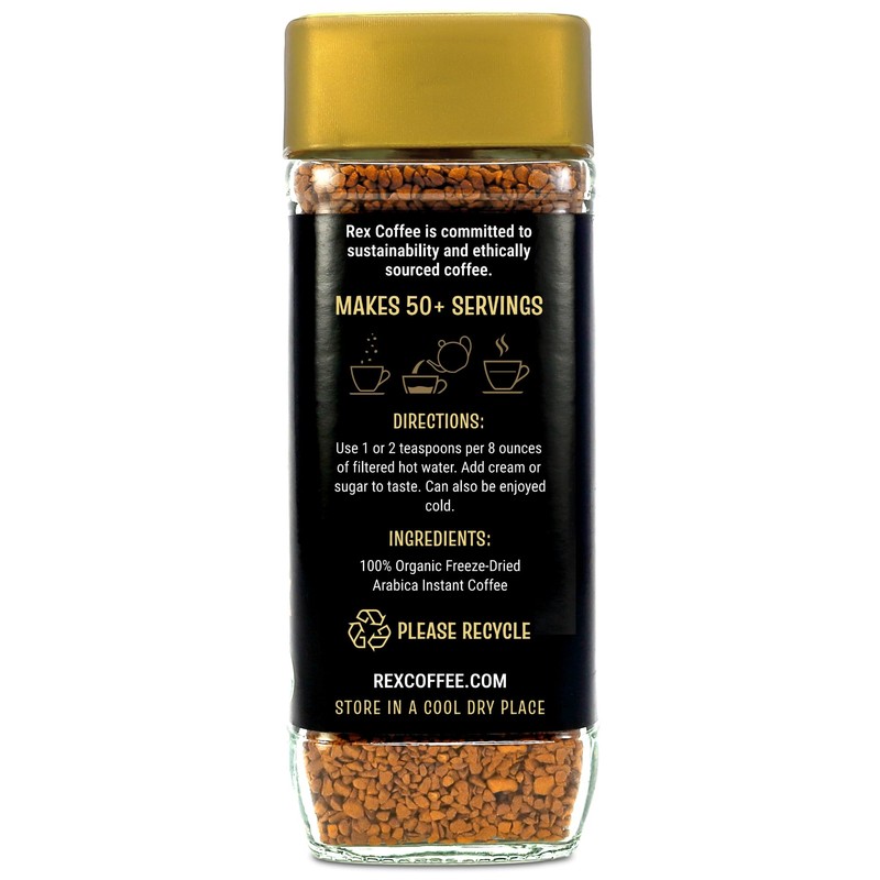 Rex Organic Fairtrade Freeze-Dried Instant Coffee – Medium Roast Arabica,