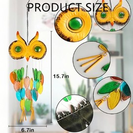 HOTIYOK Stained Glass Owl Wind Chime Suncatchers, Handcrafted Metal & Glass Wind Chimes for Outside, Unique Hanging Garden Decor for Patio Porch Yard Outdoor, Mother’s Day Birthday Gift for Women Mom