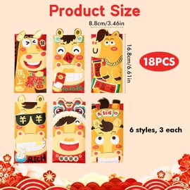 18Pcs New Year Red Packet Year, Chinese Red Envelopes Large Lunar of The Horse Hongbao, Cash, Lucky Money, Cute Horse Patterns for Spring Festival Christmas, Wedding Gifts, Birthday