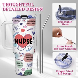 TNASURHUS Nurse Gifts for Women, 40oz Nurse Tumbler with Handle and Straw, Nurse Appreciation Gifts for Women, Female Nurses, Nursing Gift for Birthday, Nurse Week