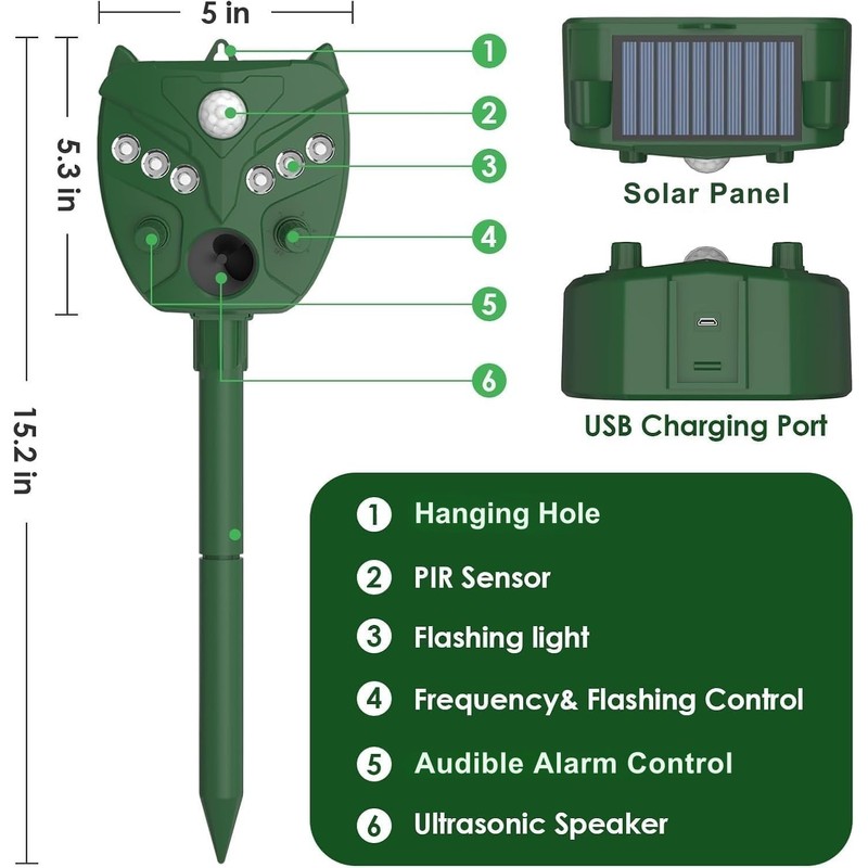 2 Pack NAVISOVL Solar Ultrasonic Animal Repellent Outdoor Cat, Squirrel,