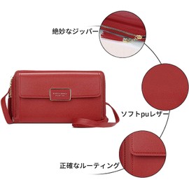 LeafIn Women's Wallet, Cross-body Carrying Pouch, Lightweight, Smartphone Shoulder Bag, Purse Pochette, Crossbody Long Wallet, Smartphone Pouch, red