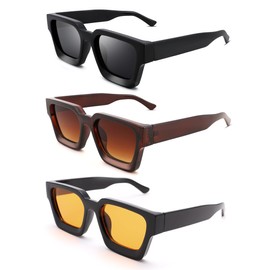 Pro Acme Square Sunglasses for Men Women,Thick Frame Sun Glasses Simple Designer Style Shades(Black + Black Orange + Brown Brown Gradient)