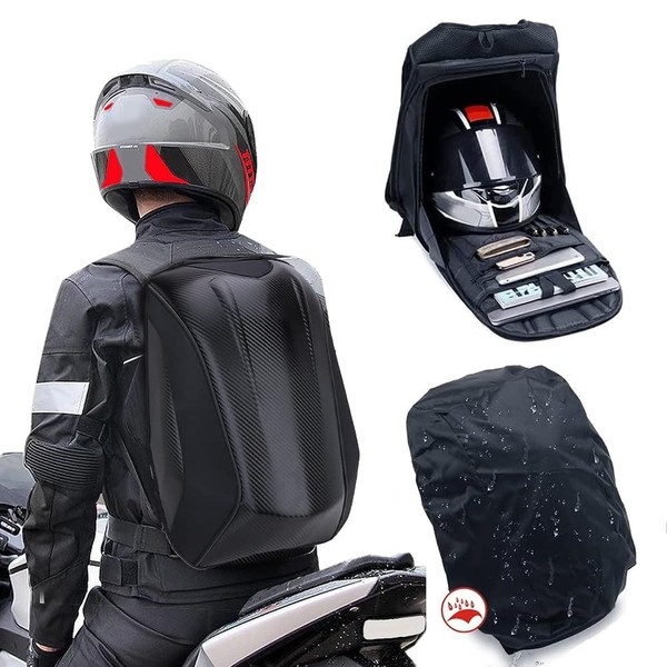 JFG RACING Motorcycle Backpack Waterproof Hard Shell Helmet Backpack Carbon