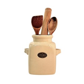 Fyne-Finds Ceramic Cream Utensils Holder Cutlery Storage Pot with Handles Kitchen Organizer Caddy Shelf Sitter