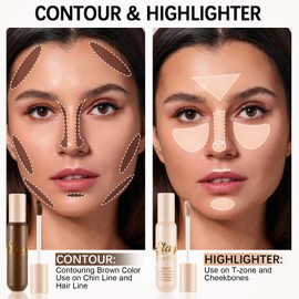 Apooliy 2pcs Cream Contour Highlighter Sticks，Matte Face Shaping & Contouring Stick，Full Coverage，Highlighters & Luminizers，Waterproof Bronzer Stick