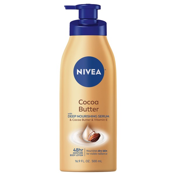 NIVEA Cocoa Butter Body Lotion with Deep Nourishing Serum, 16.9 Fl Oz Pump Bottle