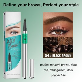 Eyebrow Pencil Black Brown, Precise Eyebrow Pen Creates Natural Hair-Like Brows, Waterproof Microblading Eye Brow Pencil Lasts All Day, Brow Pen With 4-Tips For Makeup Beginners