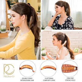 RC ROCHE ORNAMENT 6 piezas de plástico premium entrelazado dientes atrevidos de plátano francés clip para cabello súper grueso fuerte agarre antideslizante cola de caballo fabricante de abrazaderas de accesorios de moda, color café grande