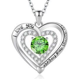 Yaumatea Always and Forever Double Heart Necklace for Women, I Love You Necklace with Cubic Zirconia, Birthstone Available, Romantic Jewelry Gift for Wife, Mom, Daughter, Girlfriend, Perfect for Mother's Day, Anniversary, Birthday, Valentine's Day (May 0