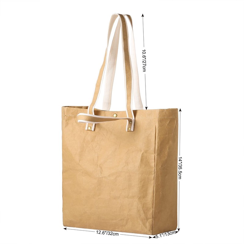 LEKOCH Large Washable Reusable Kraft Paper Tote Bag Carry Bag