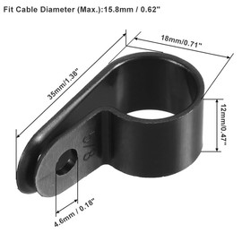 TA-VIGOR 50Pcs Nylon R-Type Cable Clamp Clips, 15.8mm Plastic Cable Clamp Assortment Kit Fastener, Plastic Wire Clamp Clips for Electrical Cable Wire Conduit Cable Management, Black CC-4