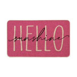 Artoid Mode Pink Hello Sunshine Summer Decorative Doormat, Seasonal Spring Holiday Low-Profile Floor Mat Switch Mat for Indoor Outdoor 17 x 29 Inch