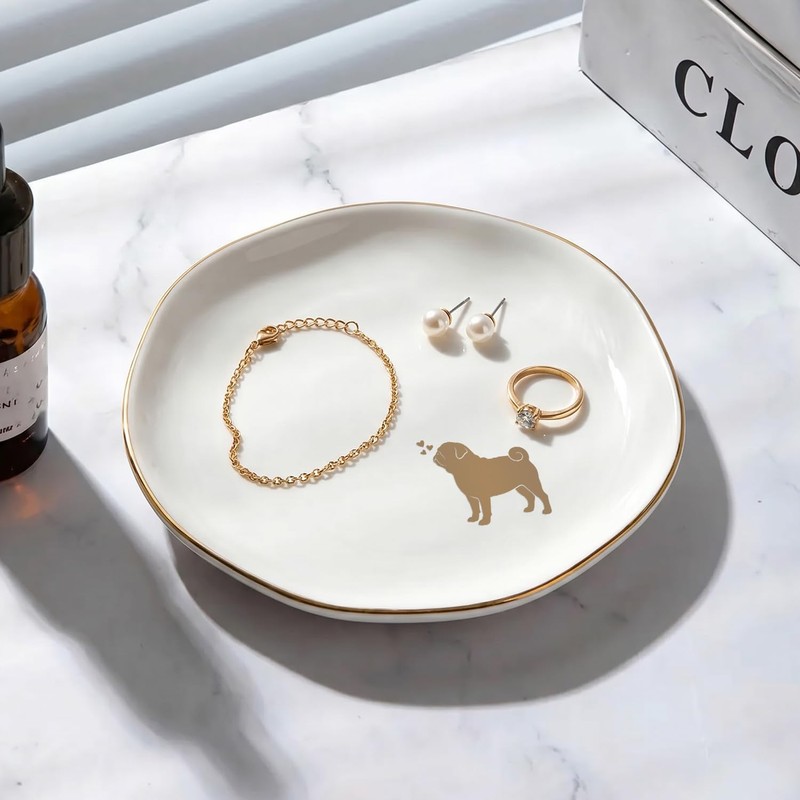 Pug Jewelry Dish Tray for Dog Lover,Ceramic Trinket Tray, Key