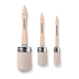 Wesquer Chalk Paint Brushes for Furniture, Round Wax Brush for Wood Staining, Craft Art, Decorative Painting, Furniture Refinishing & Milk Paint (3 Size in 1, 1.4, 2.1 Inch, 3 Pack)