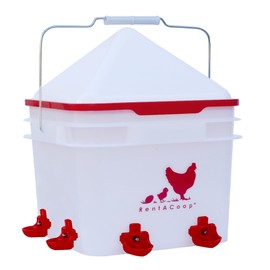 RentACoop 2 Gallon Chicken BPA-Free Plastic Bucket Waterer Set with 4 Horizontal Nipples - Corner Placement