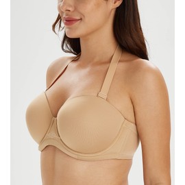 Lemorosy Multiway Contour Strapless Bra Women's Plus Size Full Coverage Underwire(Nude,36DD)