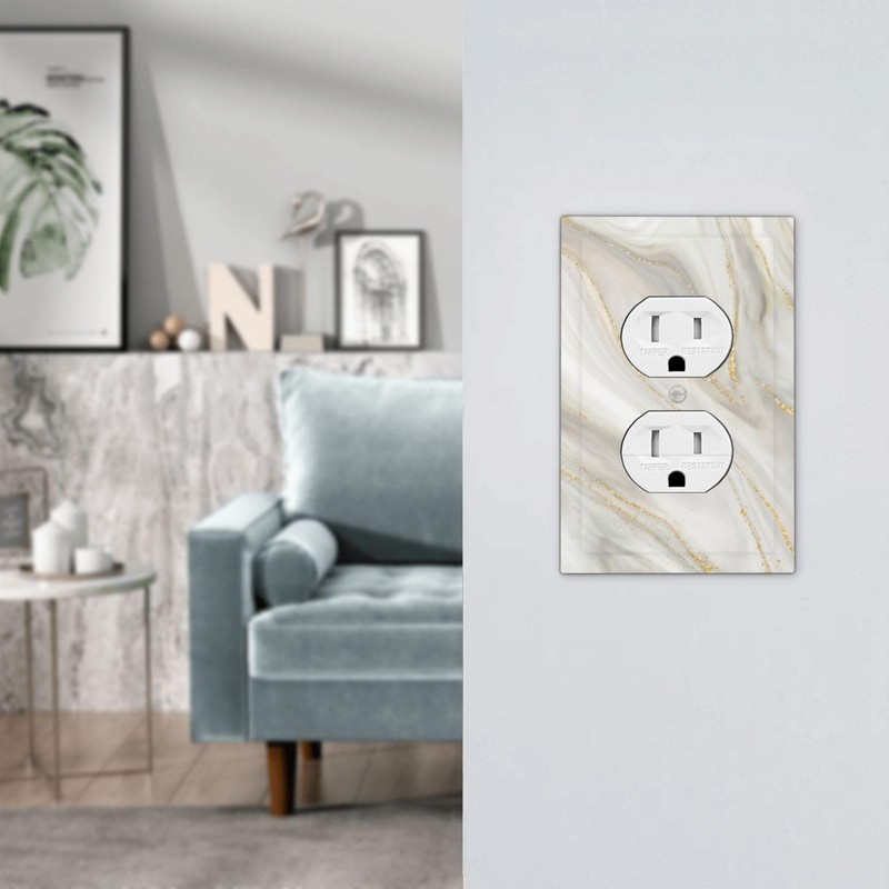 CKHTER White Gray Gold Marble Outlet Covers Light Switch Cover