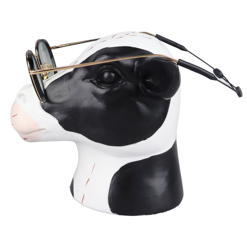 Black White Cow Head Wearing Glasses Statues Resin Stable Glasses