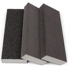 Sanding Block 3 Pieces Lengthened Sanding Sponges with 3 Different Grits(36,80,120) Coarse/Medium/Fine Wet and Dry Washable and Reusable Sanding Pads Sandpaper for Wood Walls and Metal
