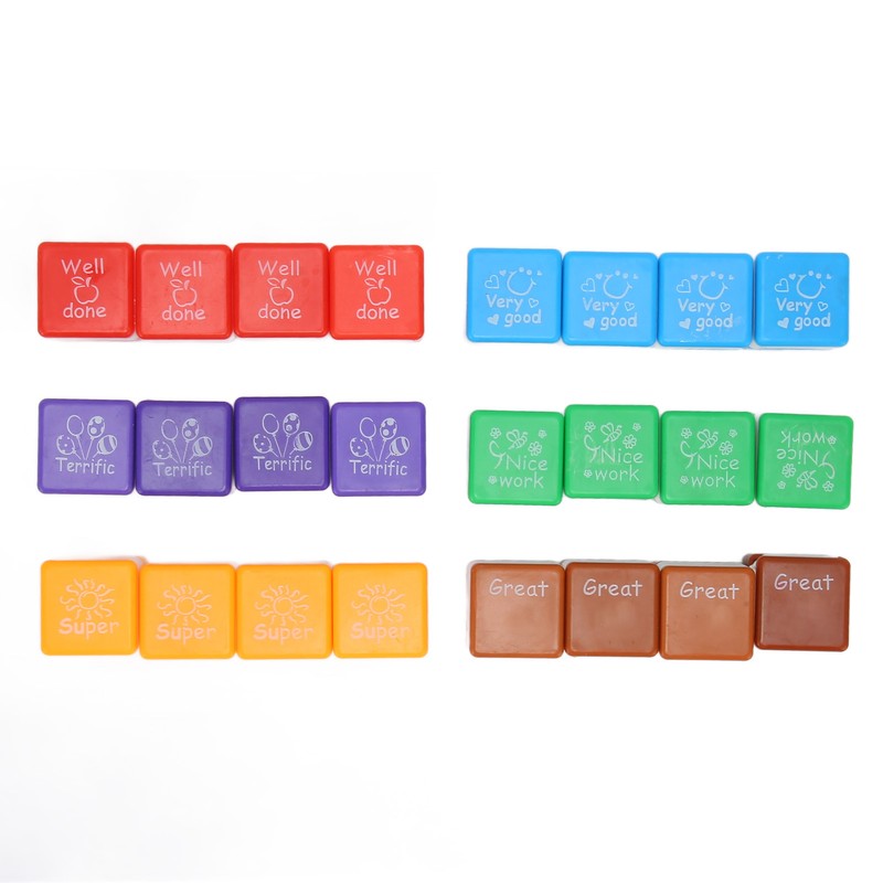 24PCS Teacher Stamps Reusable English Homework Encouraging Grading Stamp for