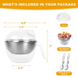 XULRKOS 2 Pack Ice Chilled Dip Bowl, 50oz Ice Salad Bowl with Lid for Parties, Iced Serving Bowl with Handle, Cold Serving Dish for Hummus, Salsa, Guacamole, Sauces, Pasta, Fruit