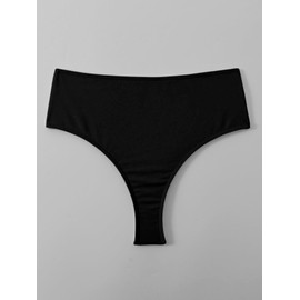 Verdusa - Traje de baño de corte alto para mujer, tanga de cintura alta, Negro Sólido, M