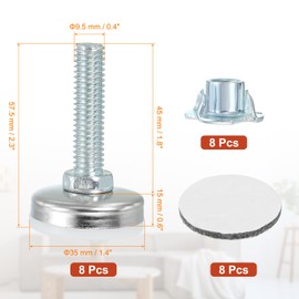 PATIKIL 3/8" Adjustable Leg Levelers, 8 Set Furniture Leveling Feet with T- Nut for Desk Chairs Cabinet Stool Sofas Legs, White