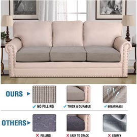 H.VERSAILTEX Super Stretch Individual Seat Cushion Covers - Sofa & Couch Cushion Slipcover Sets - Thick Jacquard Textured Twill Fabric (3 Piece XL Sofa Cushion Covers, Taupe)