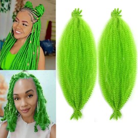 Marley Hair 16 Inch Springy Afro Twist Hair 2 Packs Marley Twist Braiding Hair for Faux Locs Crochet Hair Green Braiding Hair Extensions for Black Women (16Inch(Pack of 2), Green)