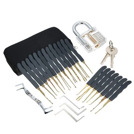 24pcs Lock Unlocking Picking Set Kit Tool with Transparent Practice Training Padlock Lock for Locksmith Beginners and Professional ALKOY