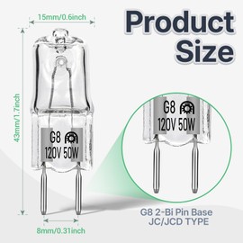 HNYYZL 12 Pack G8 Halogen Light Bulbs - 50W 120V T4 JCD Type G8 Bi-Pin Base, Dimmable Warm White 2700K for Kitchen Hood, Landscape Lights, Desk Lamps, Floor Lamps, and Wall Sconces