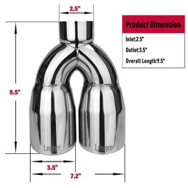 Leadgee Pack of 2 Dual Exhaust Tips, 2.5 Inch Inlet, 3.5 Inch Outlet, 9.5 Inch Length, Polished Stainless Steel Diesel Exhaust Tip for Car & Truck (Double Wall Weld-On Design)