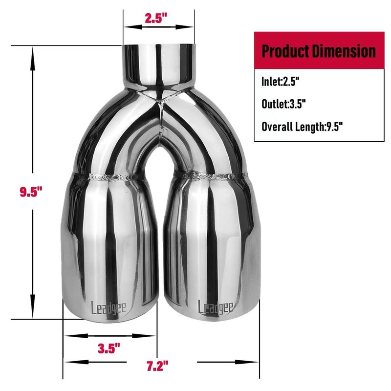Leadgee Pack of 2 Dual Exhaust Tips, 2.5 Inch Inlet,