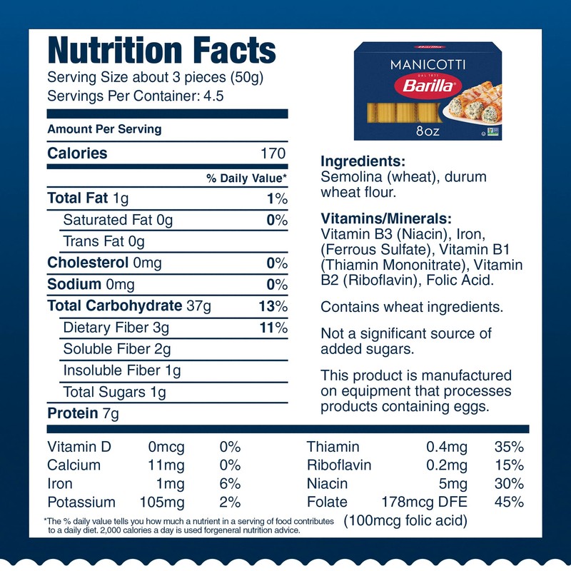 Barilla Manicotti Pasta, 16 oz. Box (Pack of 12) -