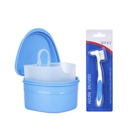 Dentures Cleaning Kit, False Teeth Storage Box with Brush, Filter Lifting Design, Comfortable and Durable, Effectively Reduces The Growth of Bacteria