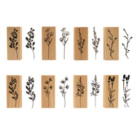 Wooden Rubber Stamp Set, NogaMoga 8 Pieces Plants Patterns Decorative Wood Mounted Rubber Stamps for Scrapbooking, Planners, Card Making and DIY Crafts