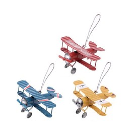 ARFUKA Retro Iron Aircraft Handicraft Vintage Airplanel Ornament Mini Air Plane Model for Room Hanging Decor Pack of 3