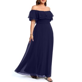 Plus Size Formal Dresses Women Navy Blue Wedding Guest Maxi Long Bridesmaid Evening Off The Shoulder Chiffon Flowy Dress