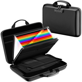 HIBWN Fireproof Document Box, Hard Case Fireproof File Organizer with Lock and 13 Pocket Accordion File Folder, Portable Safe Box for Home Office Travel to Storage Important Documents Laptop Black