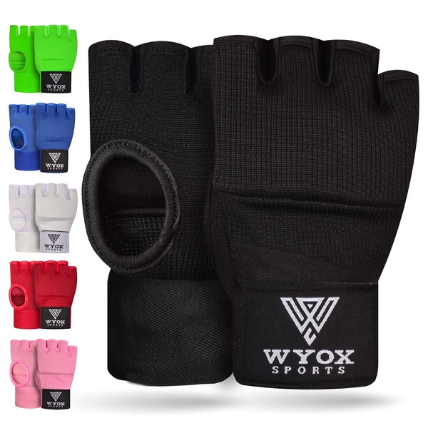 WYOX Boxing Hand Wraps Gel Knuckle Padded Inner Elastic Quick Wraps Fist Protection Boxing Gloves for Women Men Wrist Wrap MMA Muay Thai Training Handwraps (Black, S-M)