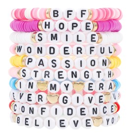 yongder 10pcs Friendship Bracelets Heishi Surfer Stretch Stackable Preppy Clay Bead Braclet for Women, One Size, Acrylic, no gemstone