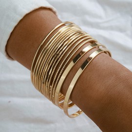 Silver Bracelet for Women Gold Bangles for Women Silver Bangles Bracelets Trendy Stackable Bracelets Multi Indian Bangle Bracelet Set for Women Layered Cable Smooth Bracelets Textured Wire Bracelet Jewelry Gifts