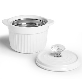 Bacon Grease Container Keeper with Crystal Lid and Strainer, 17 oz Ceramic Frying Oil Storage Can Container for Countertop (Silver)