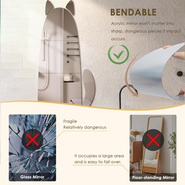 Tumecos Scratch Resistant Shatterproof Acrylic Mirror Set for Wall Decor, Full Length,No-Punch, Frameless Mirror Stickers for Bathroom, Entrance, Living Room, Bedroom, and Kid's Room, Easy to Install